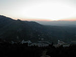 Sunset.  The Castillo de Cinco Esquillas is the bump on the left.  The Castillo de la Yedra is just below it.  On the right is the Ermita de la Virgin de la Cabeza, and Cazorla is in the middle