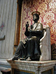 Statue of St. Peter.  This statue was in the old St. Peter's built by Constantine.  Peter is dressed in a Roman Senator's toga, leading some to suggest that the statue was recycled by replacing the head and giving it the keys to the kingdom. 