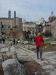 Duncan with Arch of Septimius Severus.  The arch was built to Severus and his sons, Caracalla and Geta, to celebrate their victory over the Parthians and the consequent expansion of the Empire.  Severus was a North African.  Caracalla eventually killed his brother (who was in the arms of his mother).  He ultimately became one of the cruelest emperors, conducting several massacres and exiling his wife. He had Geta's name removed from all the monuments, including this one, so that the people would forget him.  
