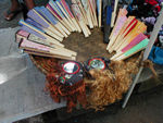 Fans and curly hair wigs (the wigs were quite popular in Asia)