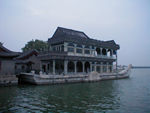 Rumor has it that Cixi renovated the place with money intended to give China a modern navy, and - the story goes - this is the only boat the Chinese got.  This one is marble and was fitted with mirrors.  The empress dowager used to dine here.  