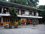 Our guesthouse, just down from Wannian Si.  It looks much nicer in this picture than it was in reality.  At 6 AM an orange-vested guys started sweeping the courtyard.