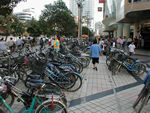 Bicycle parking lot outside the Chengdu Canting.  We had a very fun meal there for about $5, consisting of all sorts of weird stuff like sea cucumbers and eels.  
