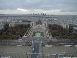 Palais de Challiot and skyscrapers of La Defense which now is at the end of the "line" that runs from the Louvre, up the Champs Elysee, and out to a modern arch at La Defense